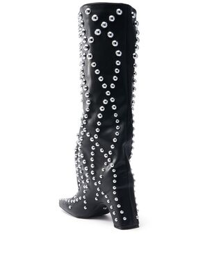 Black Studded Knee-High Heeled Boot